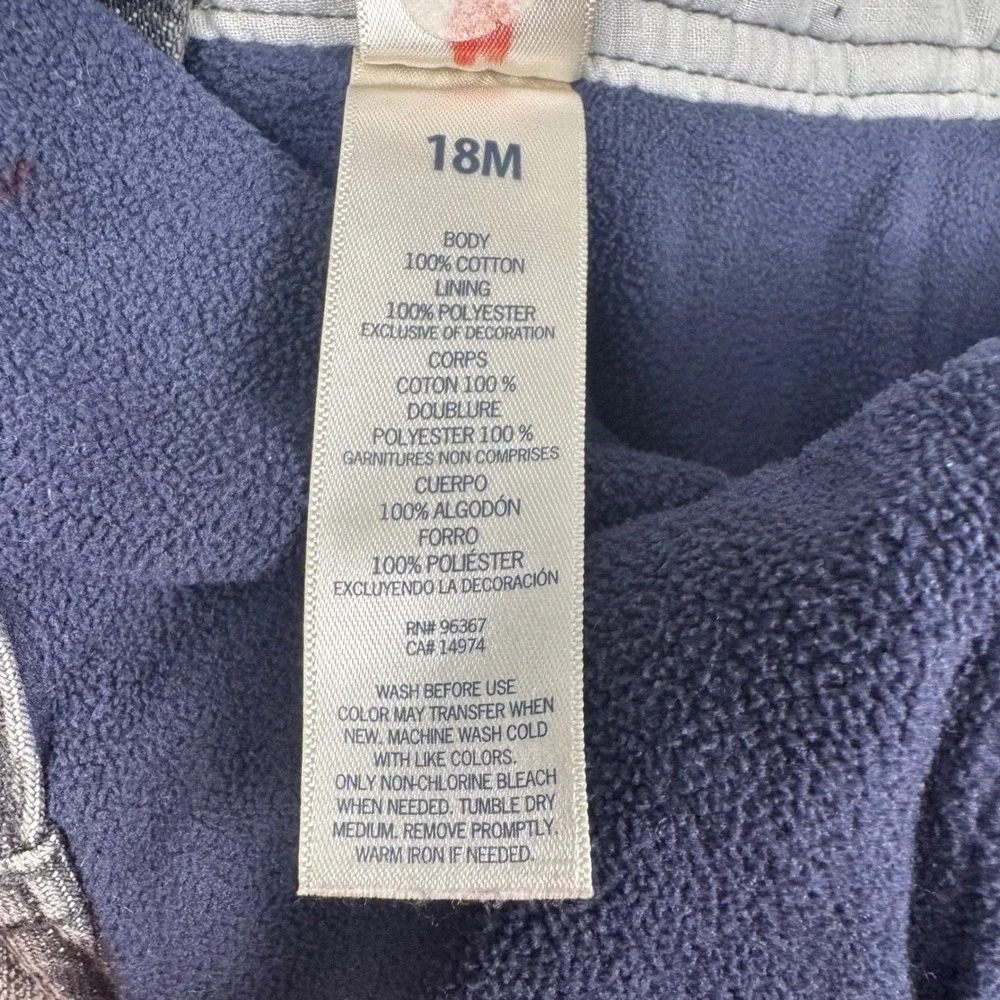 OshKosh Bgosh Toddler 18M Fleece Lined Grey Denim Overalls Carpenter Bib Snaps